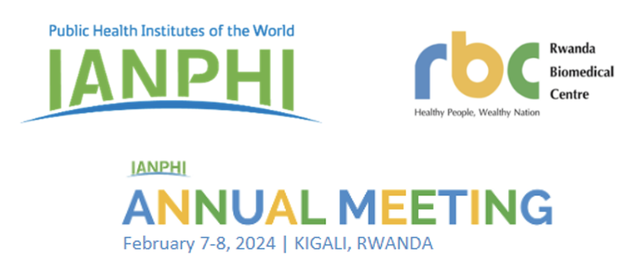 IANPHI logo, Rwanda Biomedical Centre Logo, and 2024 Annual Meeting Logo