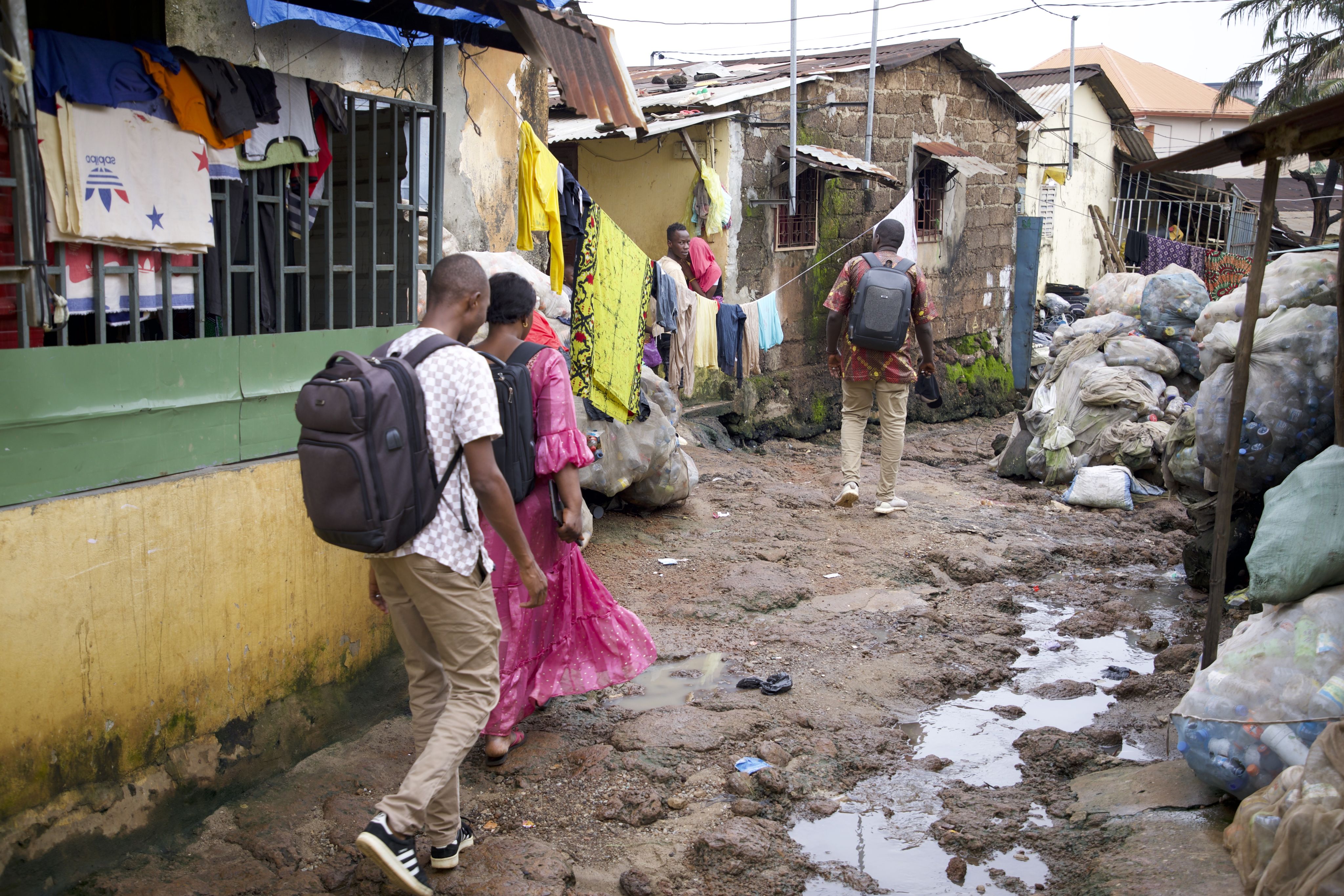 Social mobilizers walking on the street